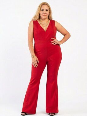 Passion Red Sleeveless Women’s Jumpsuit – Plus – 2X & 3X